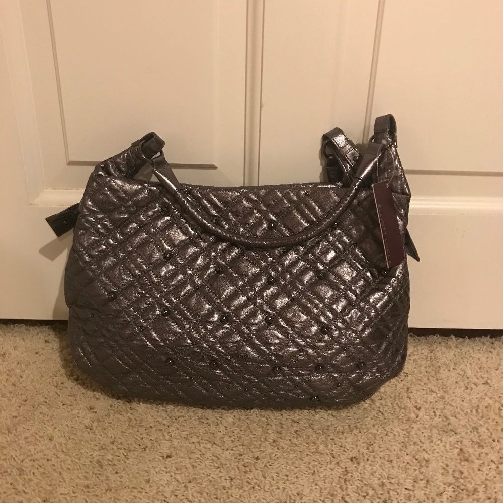 Elliott Lucca Silver Metallic Beaded Handbag